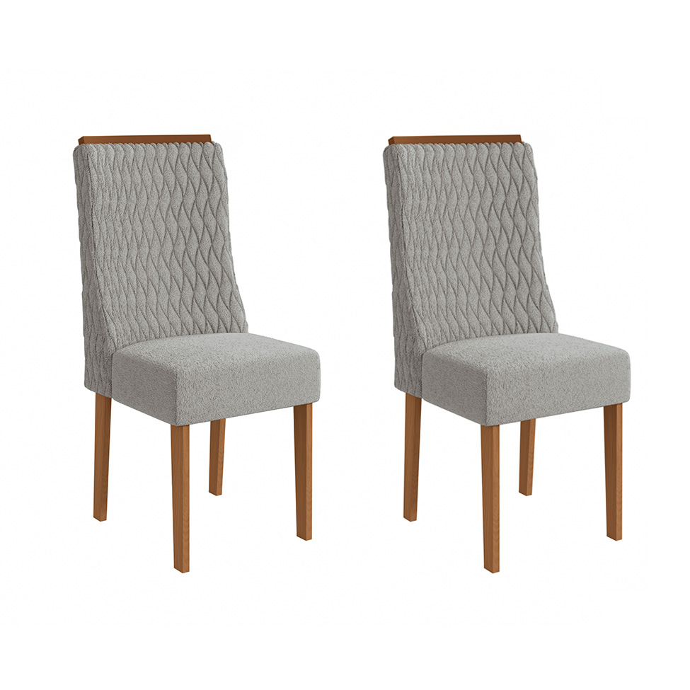 Conjunto com 2 Cadeiras Jasmin Bouclé Cinza e Canela