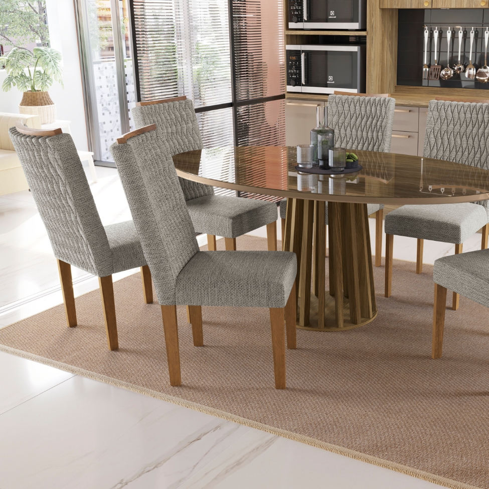 Conjunto com 2 Cadeiras Milo Linho Cinza e Freijó