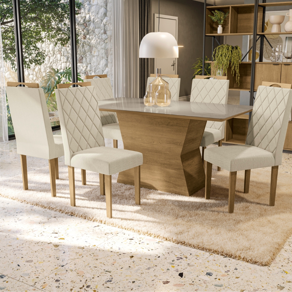 Conjunto com 2 Cadeiras Riva Linho Bege e Freijó