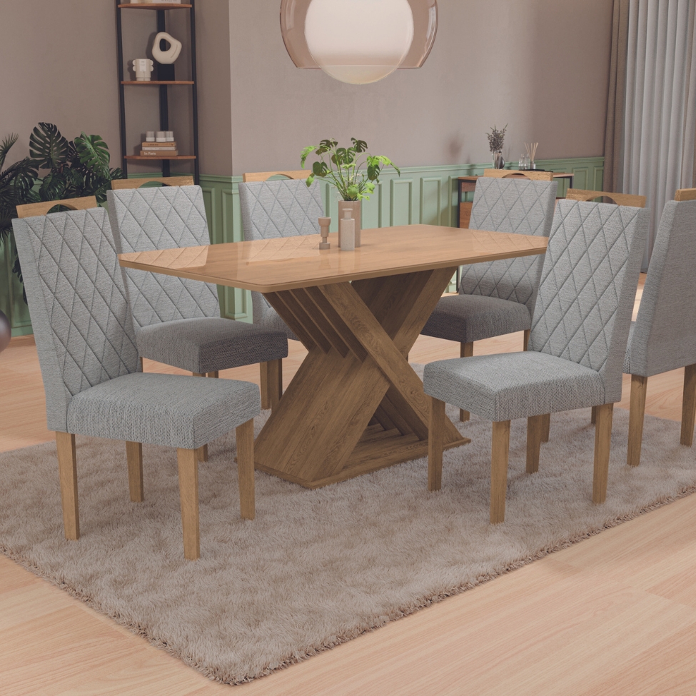 Conjunto com 2 Cadeiras Riva Linho Cinza e Freijó
