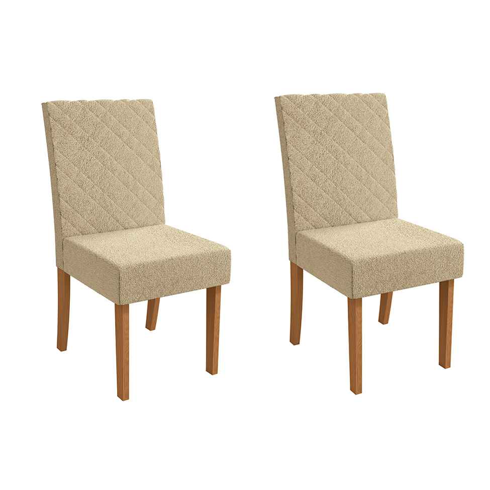 Conjunto com 2 Cadeiras Verbena Bouclé Bege e Canela