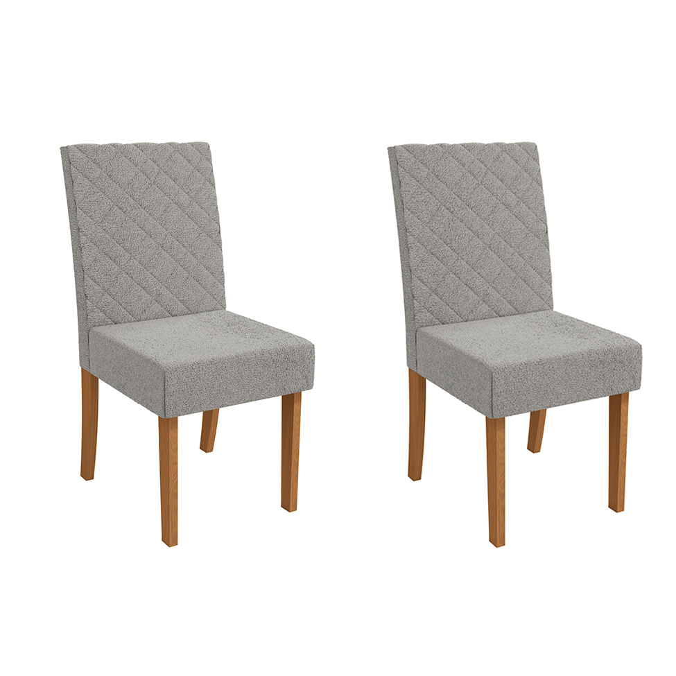 Conjunto com 2 Cadeiras Verbena Bouclé Cinza e Canela