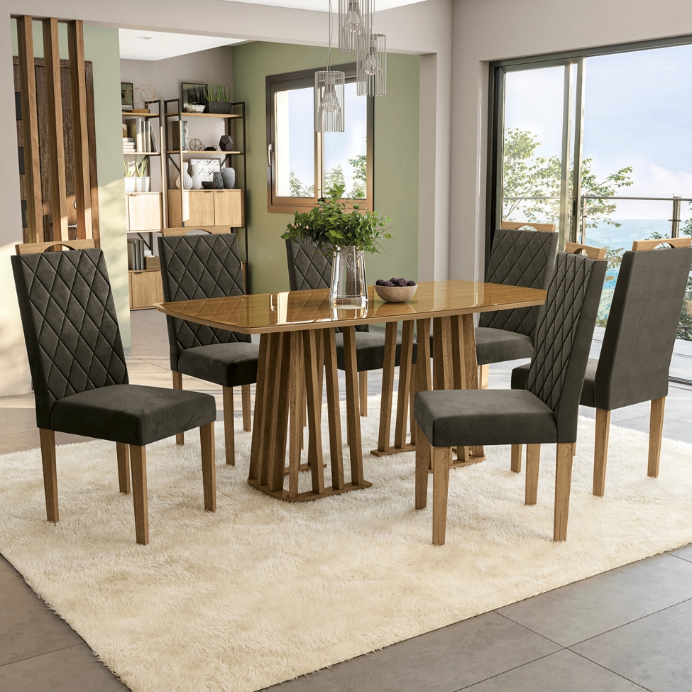 Conjunto com 2 Cadeiras Vigo Veludo Chumbo e Freijó