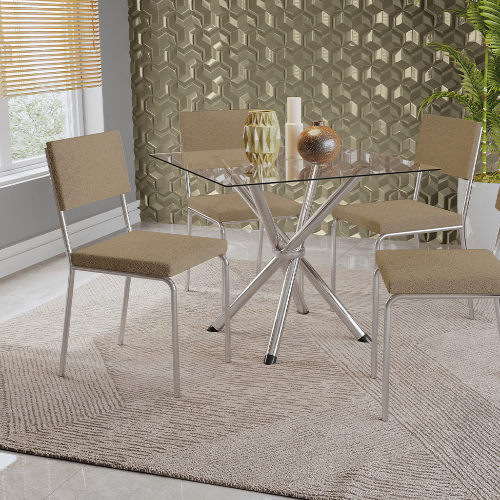 Conjunto com 2 Cadeiras Zaria Veludo Bege e Cromado