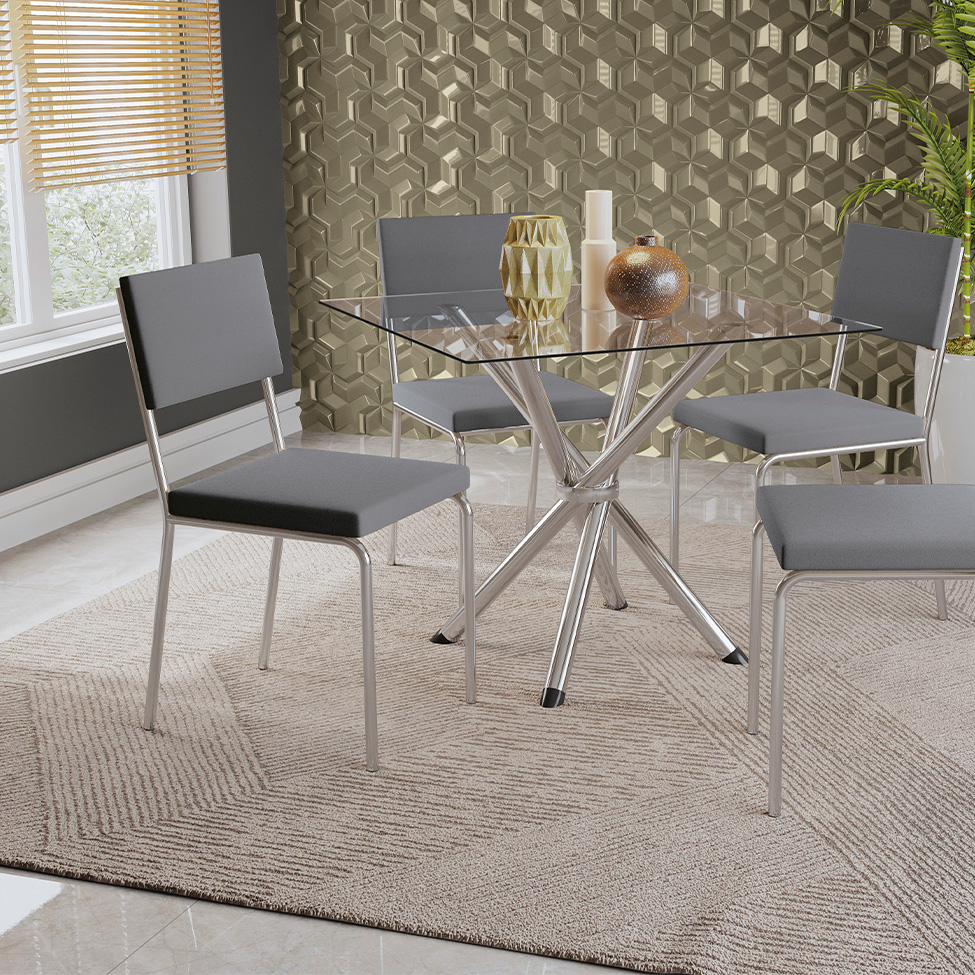 Conjunto com 2 Cadeiras Zaria Veludo Cinza e Cromado