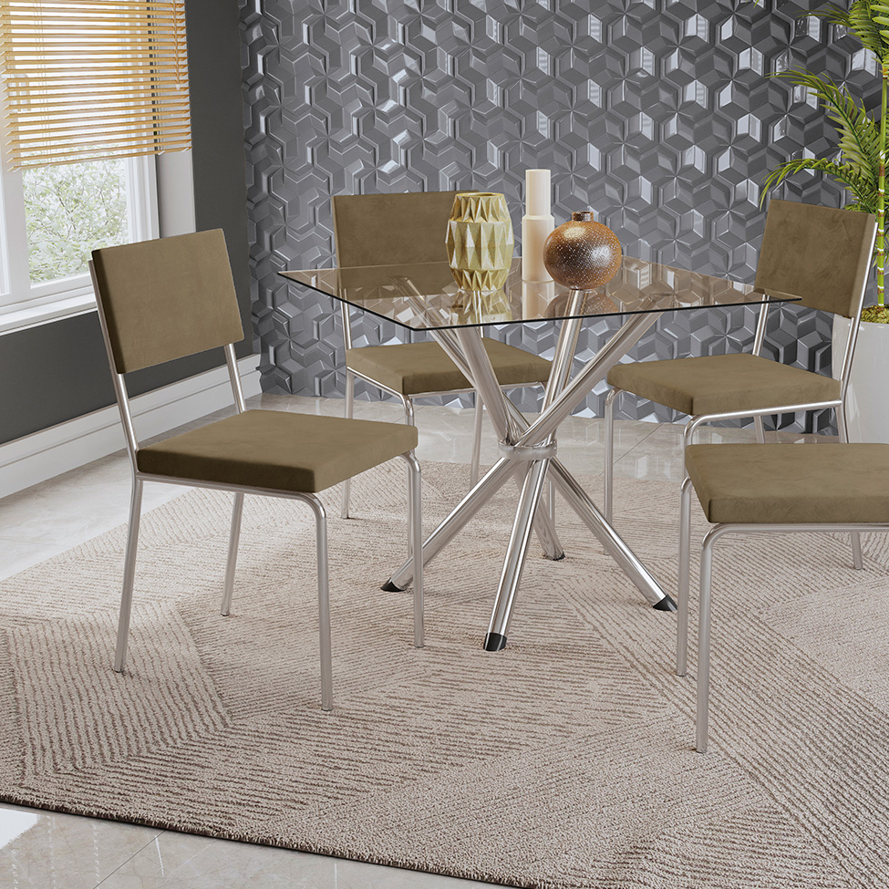 Conjunto com 2 Cadeiras Zaria Veludo Marrom e Cromado