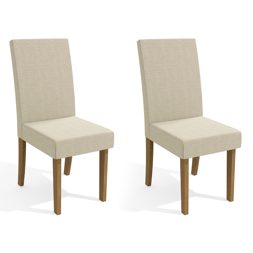 Conjunto com 2 Cadeiras de Jantar Chester Bege Claro e Freijó