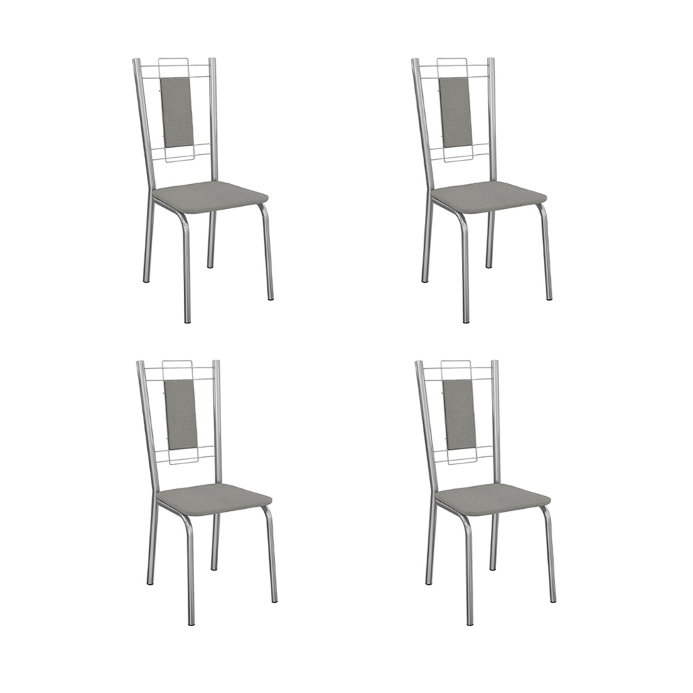 Conjunto com 4 Cadeiras Florença Veludo Cinza Claro e Cromado