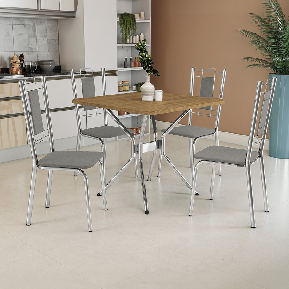 Conjunto com 4 Cadeiras Florença Veludo Cinza Claro e Cromado