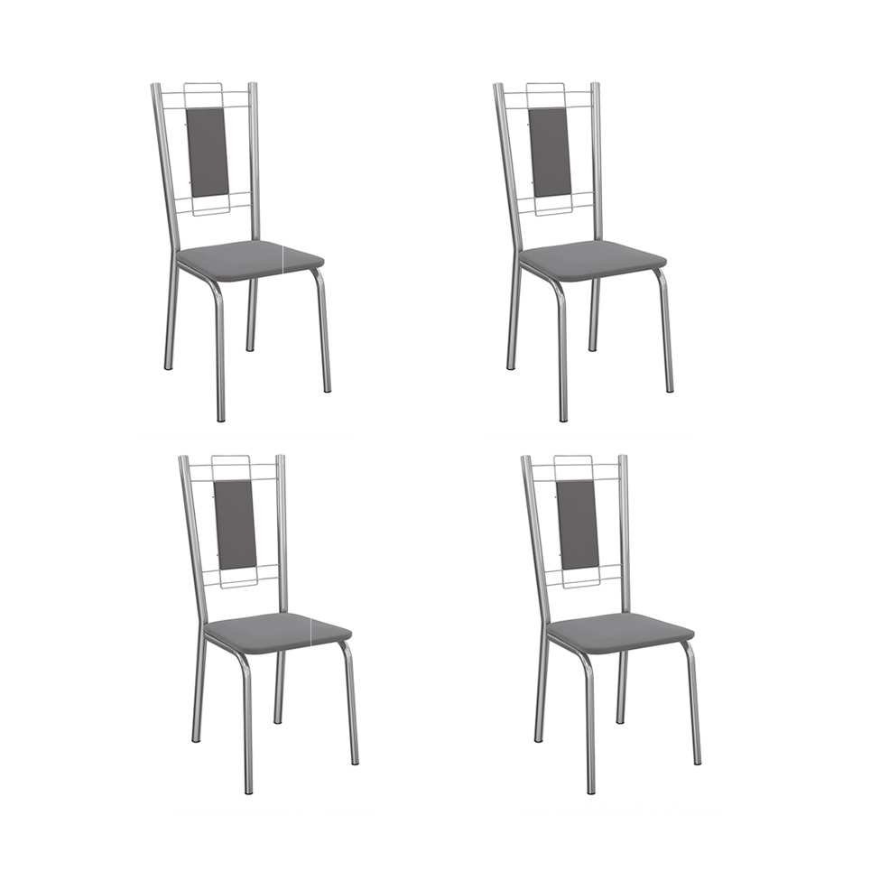 Conjunto com 4 Cadeiras Florença Veludo Cinza e Cromado