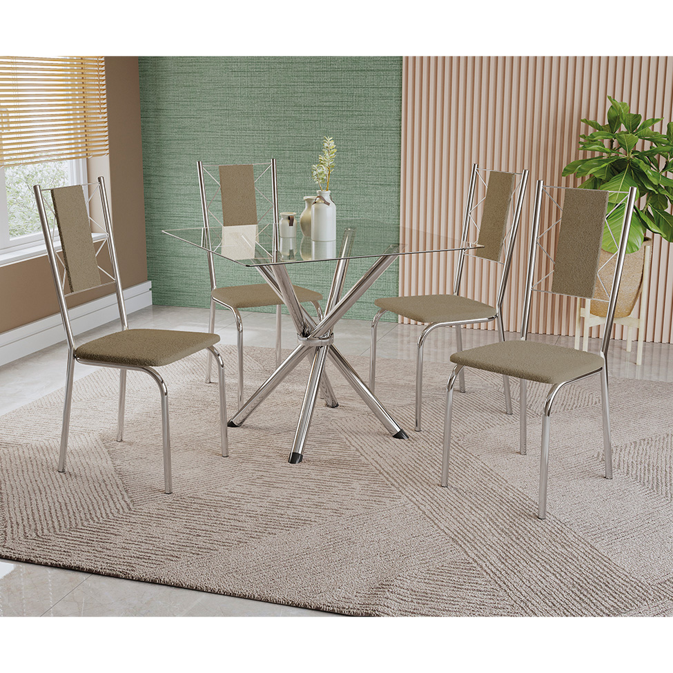 Conjunto com 4 Cadeiras Lisboa Veludo Bege e Cromado