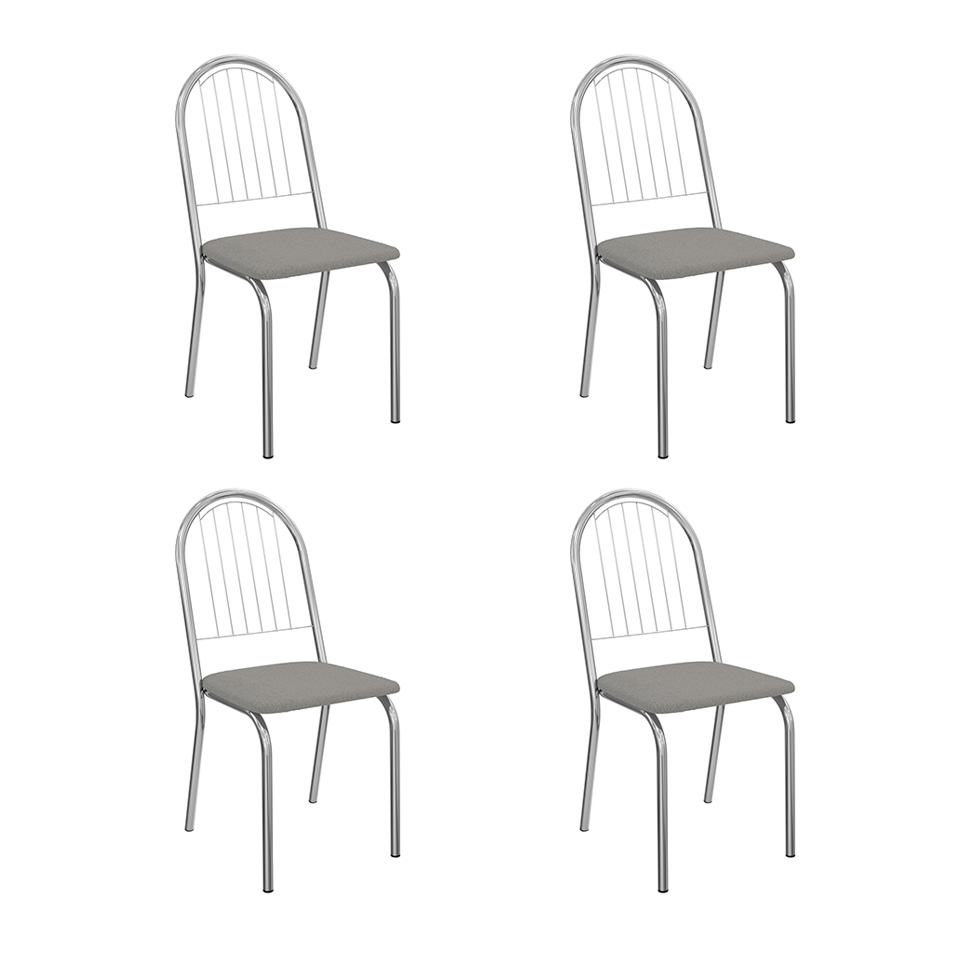 Conjunto com 4 Cadeiras Noruega Veludo Cinza Claro e Cromado