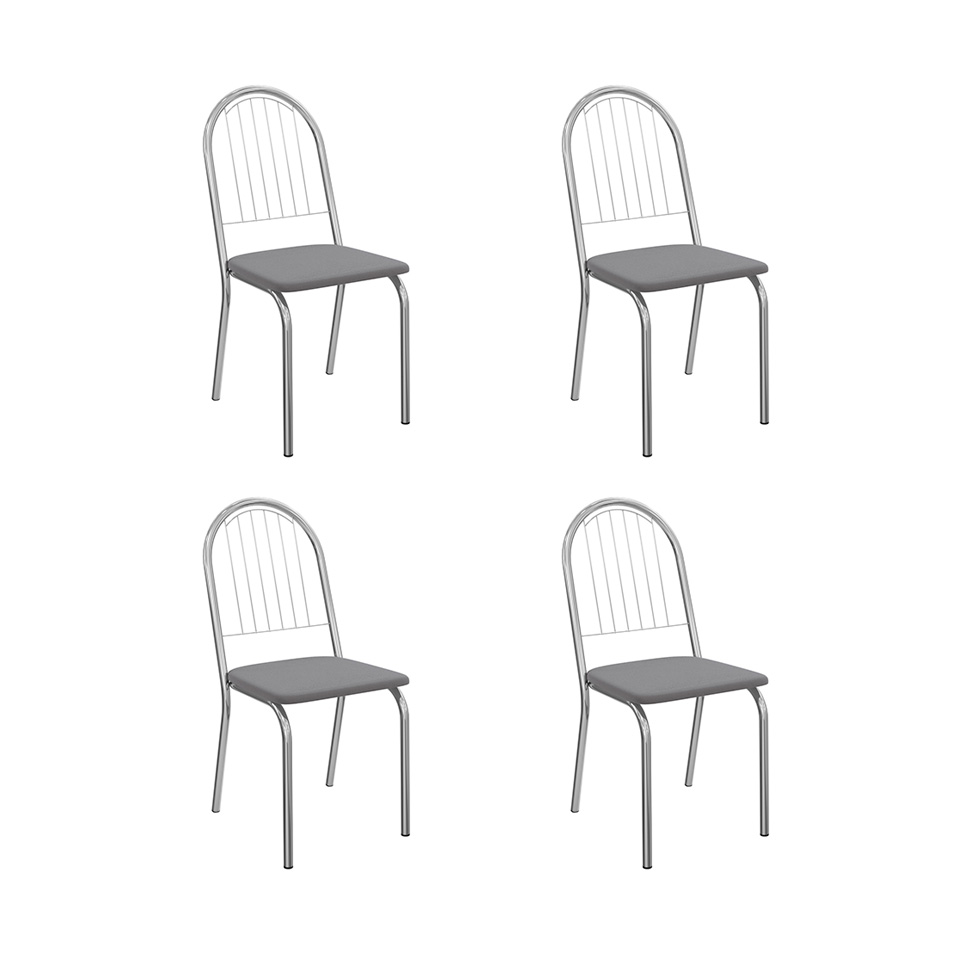 Conjunto com 4 Cadeiras Noruega Veludo Cinza e Cromado
