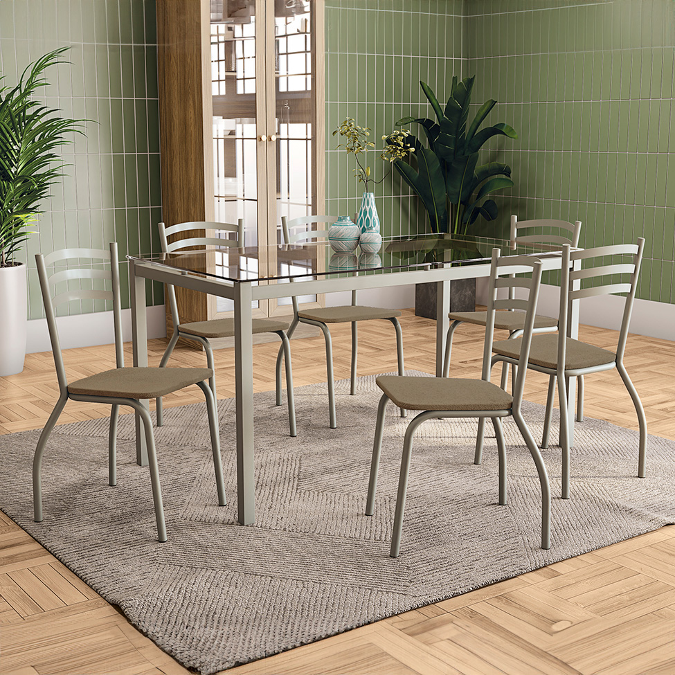 Conjunto com 4 Cadeiras Portugal Veludo Bege e Nickel