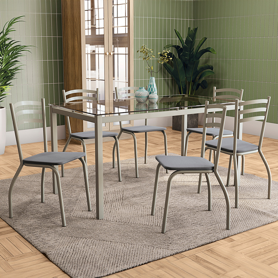 Conjunto com 4 Cadeiras Portugal Veludo Cinza e Nickel