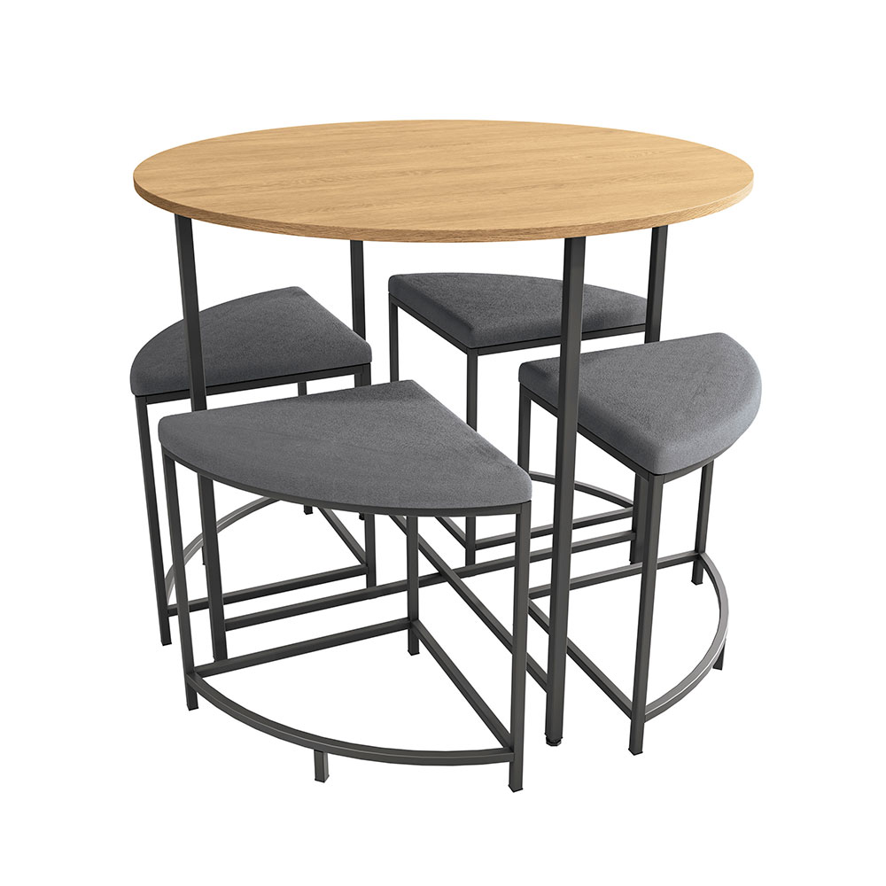 Conjunto de Mesa Redonda Industrial com Tampo MDP Freijó e 4 Bancos Helena Suede Cinza e Preto
