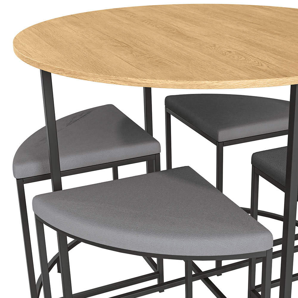 Conjunto de Mesa Redonda Industrial com Tampo MDP Freijó e 4 Bancos Helena Suede Cinza e Preto