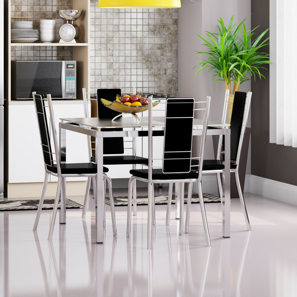 Conjunto de Mesa com 4 Cadeiras Preto Reno com Florença Kappesberg