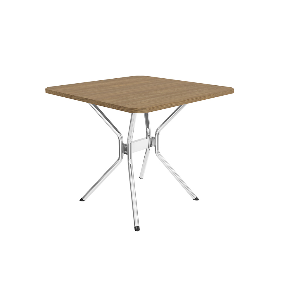 Conjunto de Mesa de Cozinha Quadrada com Tampo MDP e 4 Cadeiras Monique Corino Marrom Escuro e Cromado