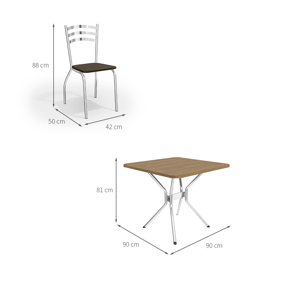 Conjunto de Mesa de Cozinha Quadrada com Tampo MDP e 4 Cadeiras Monique Corino Marrom Escuro e Cromado