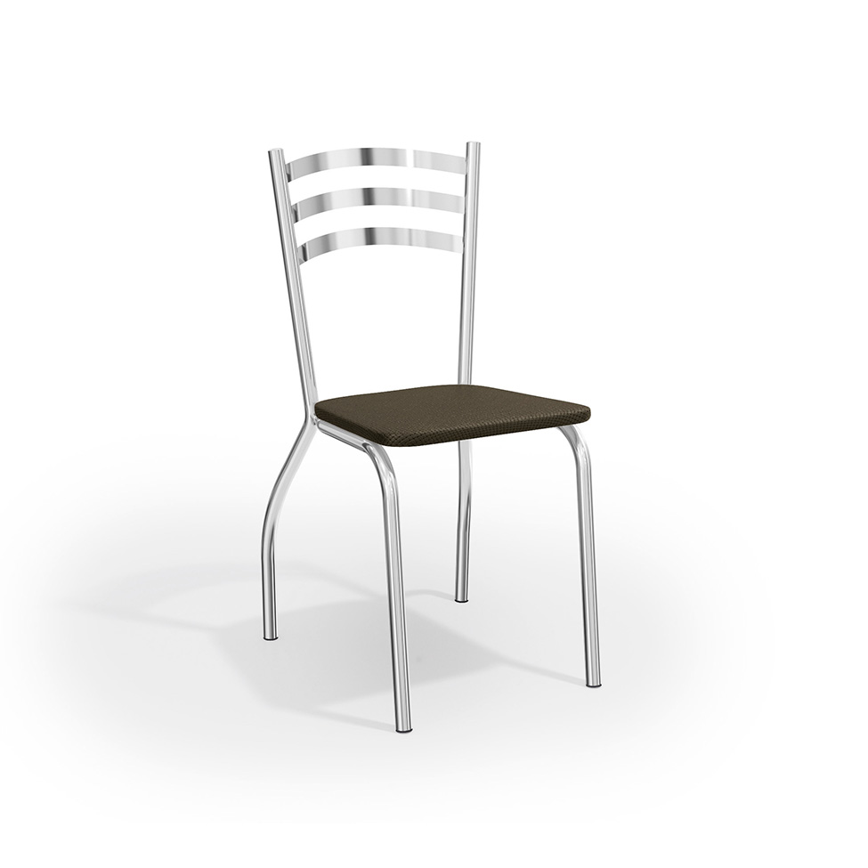Conjunto de Mesa de Cozinha Quadrada com Tampo MDP e 4 Cadeiras Monique Corino Marrom Escuro e Cromado