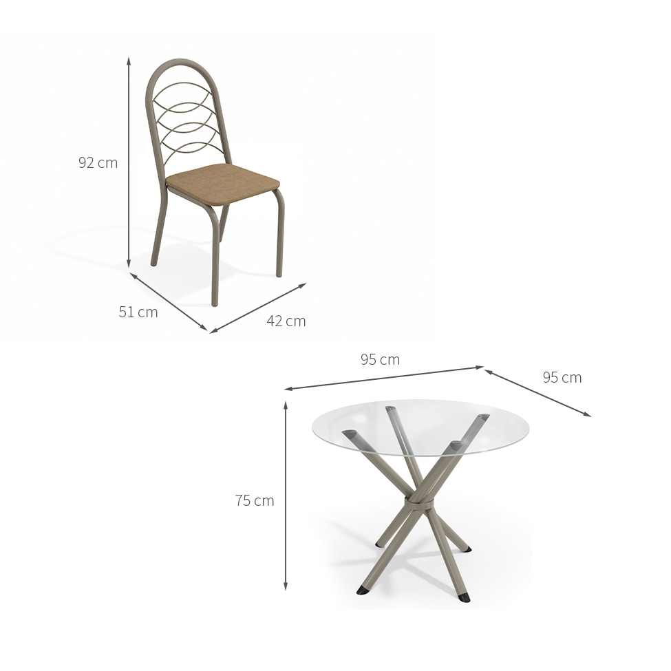 Conjunto de Mesa de Cozinha Redonda com Tampo de Vidro e 4 Cadeiras Monika Corino Marrom e Nikel