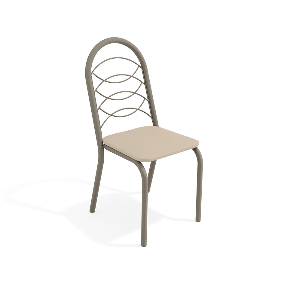 Conjunto de Mesa de Cozinha Redonda com Tampo de Vidro e 4 Cadeiras Monika Corino Off White e Nikel