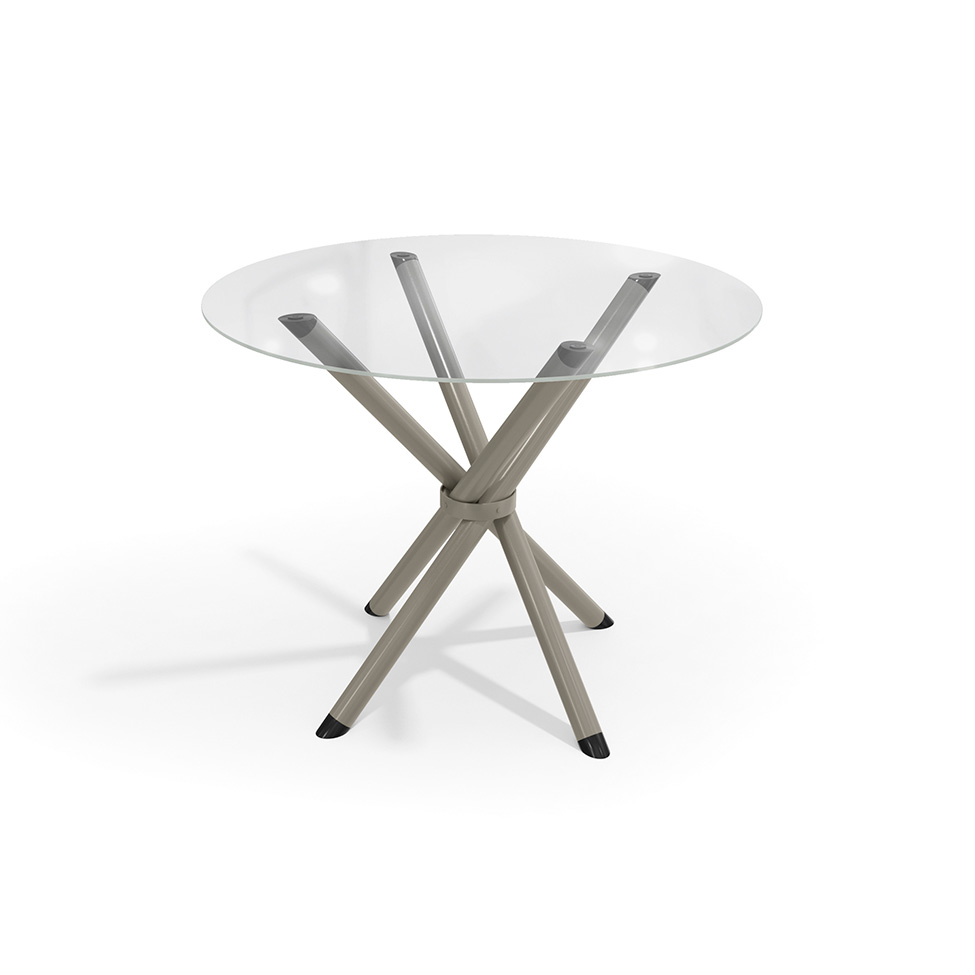 Conjunto de Mesa de Cozinha Redonda com Tampo de Vidro e 4 Cadeiras Monika Corino Off White e Nikel