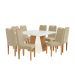Conjunto de Mesa de Jantar Quadrada com Tampo de Vidro Off White e 8 Cadeiras Dalia Bouclé Bege e Eucalipto