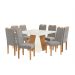 Conjunto de Mesa de Jantar Quadrada com Tampo de Vidro Off White e 8 Cadeiras Dalia Bouclé Cinza e Eucalipto