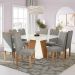 Conjunto de Mesa de Jantar Quadrada com Tampo de Vidro Off White e 8 Cadeiras Dalia Bouclé Cinza e Eucalipto