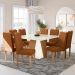 Conjunto de Mesa de Jantar Quadrada com Tampo de Vidro Off White e 8 Cadeiras Dalia Bouclé Terracota e Eucalipto