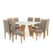 Conjunto de Mesa de Jantar Quadrada com Tampo de Vidro Off White e 8 Cadeiras Dalia Linho Amêndoa e Eucalipto