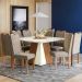 Conjunto de Mesa de Jantar Quadrada com Tampo de Vidro Off White e 8 Cadeiras Dalia Linho Amêndoa e Eucalipto