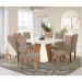 Conjunto de Mesa de Jantar Quadrada com Tampo de Vidro Off White e 8 Cadeiras Dalia Linho Amêndoa e Eucalipto