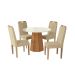 Conjunto de Mesa de Jantar Redonda com Tampo de Vidro Off White e 4 Cadeiras Jade Bouclé Bege e Eucalipto