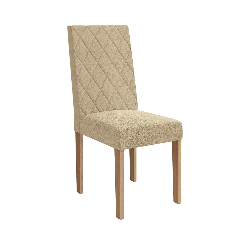 Conjunto de Mesa de Jantar Redonda com Tampo de Vidro Off White e 4 Cadeiras Jade Bouclé Bege e Eucalipto