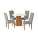 Conjunto de Mesa de Jantar Redonda com Tampo de Vidro Off White e 4 Cadeiras Jade Bouclé Cinza e Eucalipto