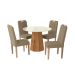 Conjunto de Mesa de Jantar Redonda com Tampo de Vidro Off White e 4 Cadeiras Jade Bouclé Fendi e Eucalipto