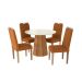 Conjunto de Mesa de Jantar Redonda com Tampo de Vidro Off White e 4 Cadeiras Jade Bouclé Terracota e Eucalipto