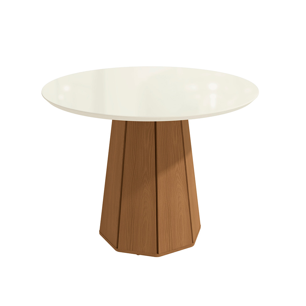 Conjunto de Mesa de Jantar Redonda com Tampo de Vidro Off White e 4 Cadeiras Jade Bouclé Terracota e Eucalipto