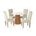 Conjunto de Mesa de Jantar Redonda com Tampo de Vidro Off White e 4 Cadeiras Jade Linho Areia e Eucalipto