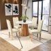 Conjunto de Mesa de Jantar Redonda com Tampo de Vidro Off White e 4 Cadeiras Jade Linho Areia e Eucalipto