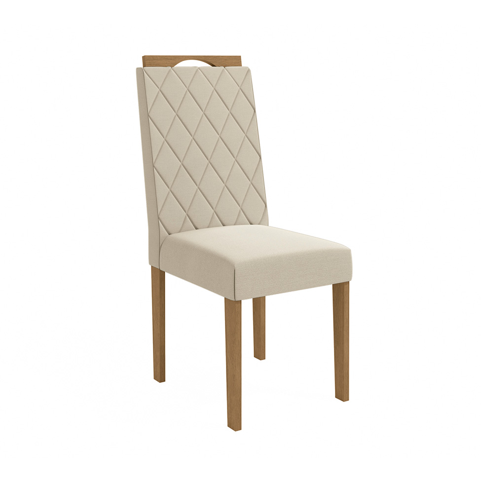 Conjunto de Mesa de Jantar Redonda com Tampo de Vidro Off White e 4 Cadeiras Jade Linho Areia e Eucalipto