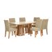 Conjunto de Mesa de Jantar Retangular com Tampo de Vidro Off White Alteia e 6 Cadeiras Elva Bouclé Bege e Canela