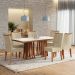 Conjunto de Mesa de Jantar Retangular com Tampo de Vidro Off White Alteia e 6 Cadeiras Elva Bouclé Bege e Canela