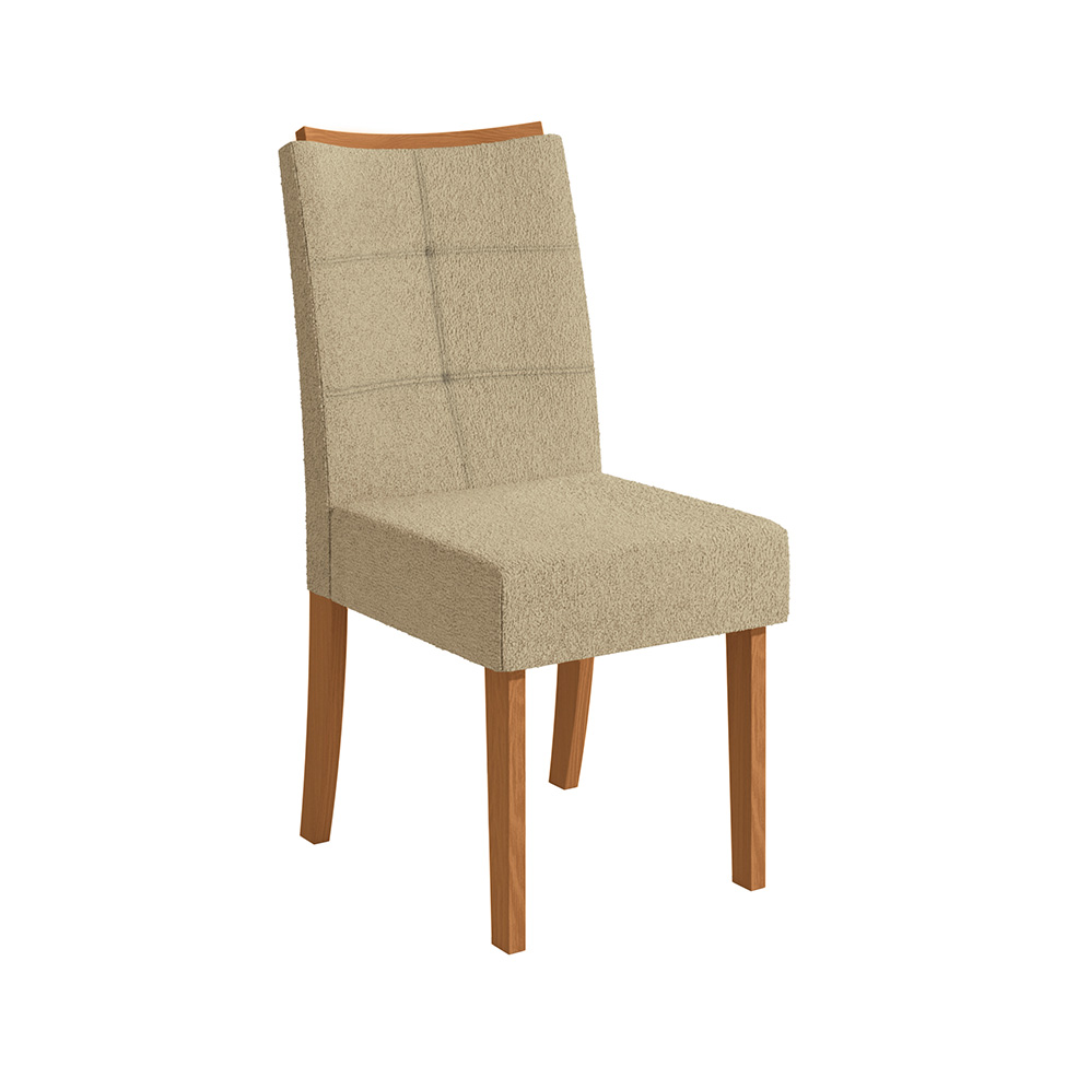 Conjunto de Mesa de Jantar Retangular com Tampo de Vidro Off White Alteia e 6 Cadeiras Elva Bouclé Bege e Canela