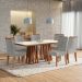 Conjunto de Mesa de Jantar Retangular com Tampo de Vidro Off White Alteia e 6 Cadeiras Elva Bouclé Cinza e Canela