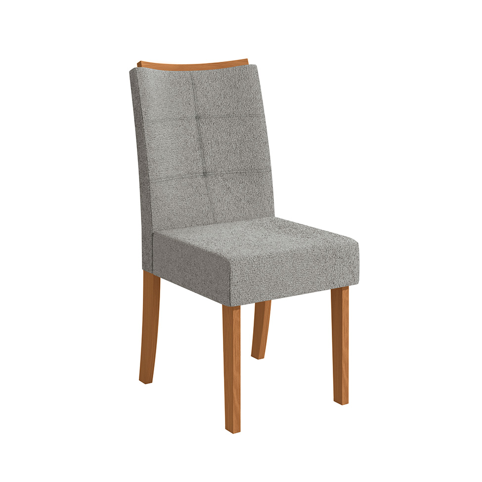Conjunto de Mesa de Jantar Retangular com Tampo de Vidro Off White Alteia e 6 Cadeiras Elva Bouclé Cinza e Canela