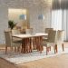 Conjunto de Mesa de Jantar Retangular com Tampo de Vidro Off White Alteia e 6 Cadeiras Elva Bouclé Fendi e Canela